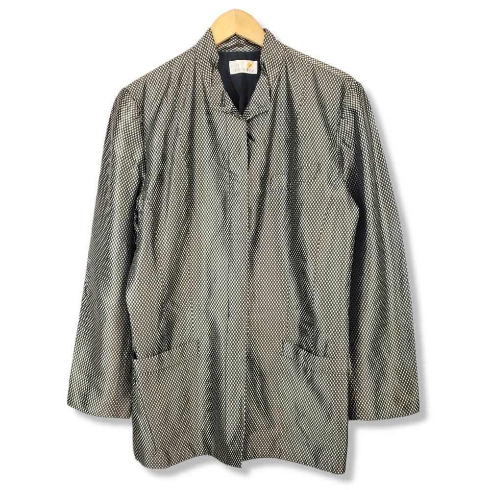 Vintage 80's Liz Claiborne Glossy Metallic Grey Diamond Patterned Blazer Size 10